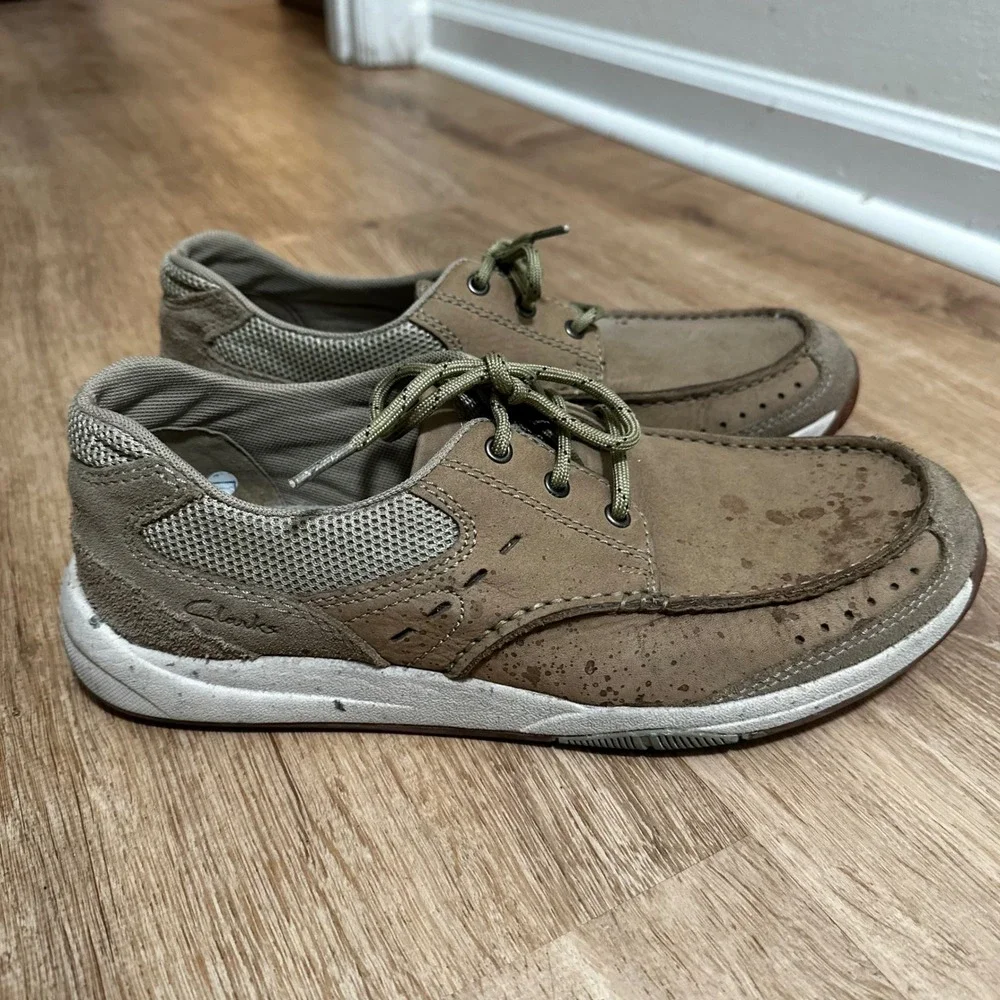 Clarks | Men's Tan‎ Brown Nubuck Coastal Ortholite Leather Boat Shoes, Size 8.5